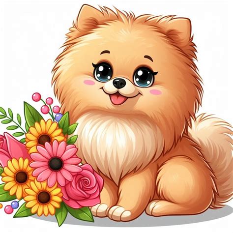 Le Mignon Chien De Pom Ranie Et Les Fleurs Illustration De Dessin Anim