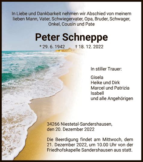 Traueranzeigen Von Peter Schneppe Trauer Hna De