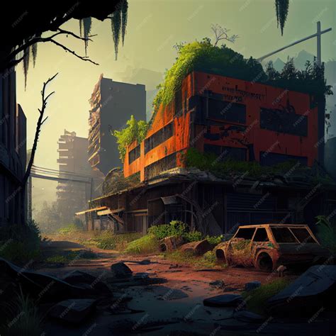 Premium Photo Postapocalyptic City With Overgrown Vegetation And