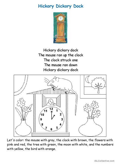 Hickory Dickory Dock Nursery Rhyme English Esl Worksheets Pdf Doc