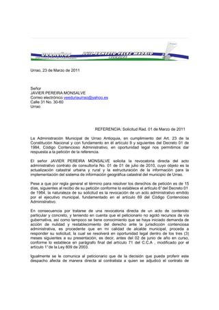 Rdp Revocacion Actualizacion Catastral Contestacion Derecho De