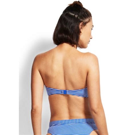 Seafolly Go Overboard Bandeau Bikini With High Rise Rio Bottom Cobalt