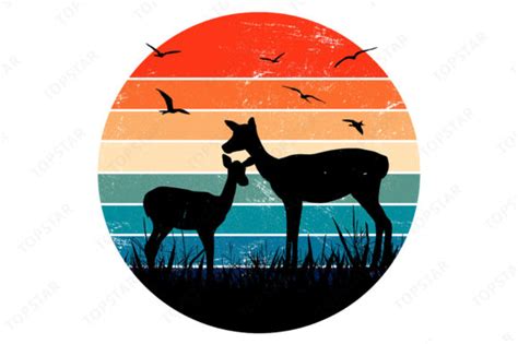 Deer Clipart Silhouette Retro Sunset Graphic by Topstar · Creative Fabrica