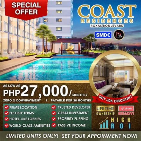 1 Bedroom Condo Unit For Sale At Coast Residences Roxas Blvd Pasay City