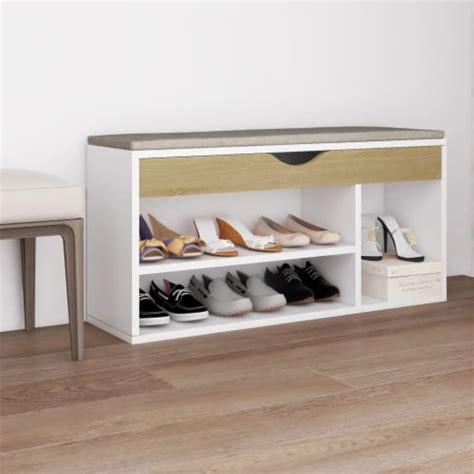 Vidaxl Shoe Bench With Cushion White And Sonoma Oak X X