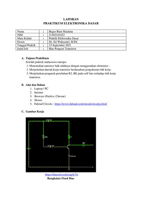 Laporan Praktikum Elektronika Dasar Job 4 LAPORAN PRAKTIKUM