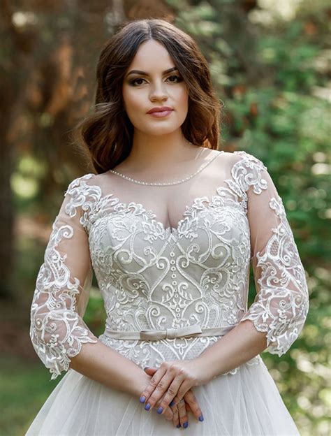 Beautiful Plus Size Lace And Tulle Wedding Dress Long Sleeves Etsy