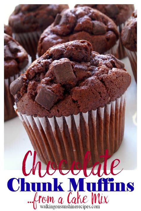 Chocolate Chunk Muffins From A Cake Mix Walking On Sunshine Recipe Cake Mix Muffins Cake