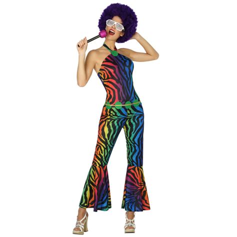 Déguisement disco zébré multicolore femme