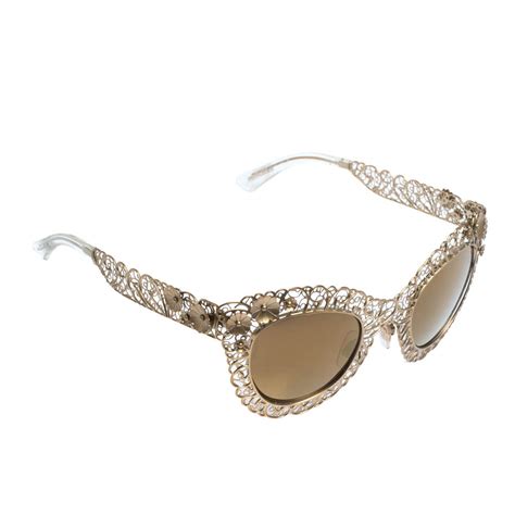 Dolce And Gabbana Goldgold Mirrored Dg2134 Filigrana Cat Eye Sunglasses