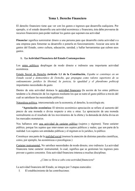 Tema Apuntes Tema Derecho Financiero El Derecho Financiero