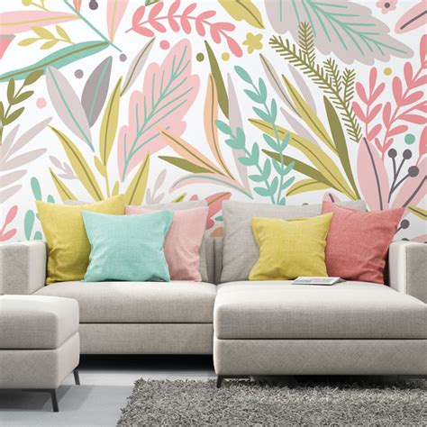 Patterned Leaves Large By Origin Murals Olive Blush Mural