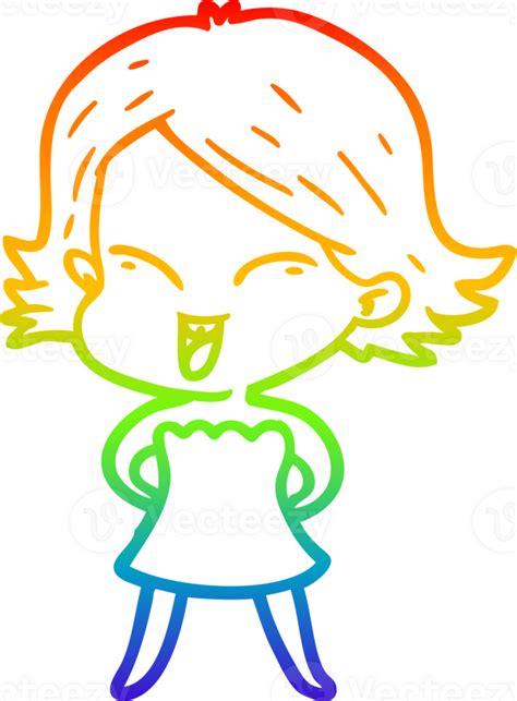 Rainbow Gradient Line Drawing Happy Cartoon Girl 43494050 Png