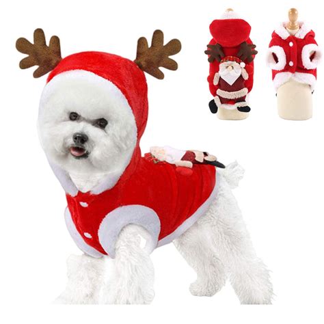 Peroptimist Pet Christmas Costume Funny Dog Xmas Party Costume Outfits Winter Hoodie Clothes ...