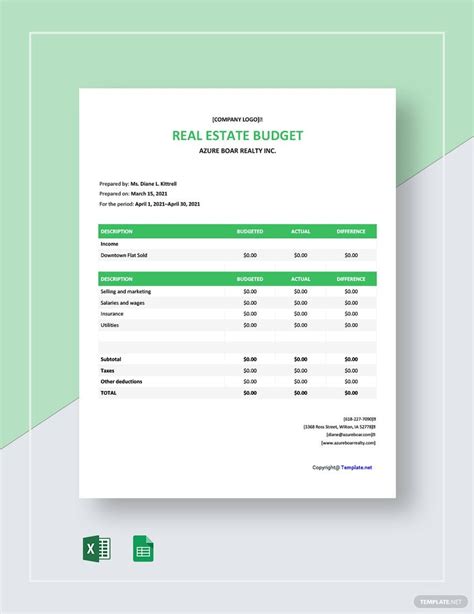 Real Estate Budget Excel Templates - Spreadsheet, Free, Download ...