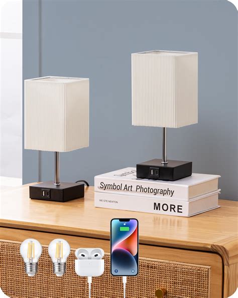 EDISHINE Lampe De Chevet Tactile Lot De 2 Avec USB A USB C Port De