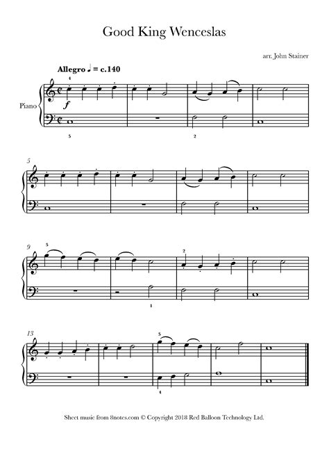 Good King Wenceslas Sheet Music For Piano Notes