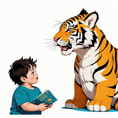 Premium Vector | Literary Tiger Adventures Feline Wisdom in Cartoon Style