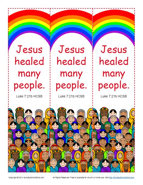 Jesus Healed Many People Bookmarks Sunday School Activity