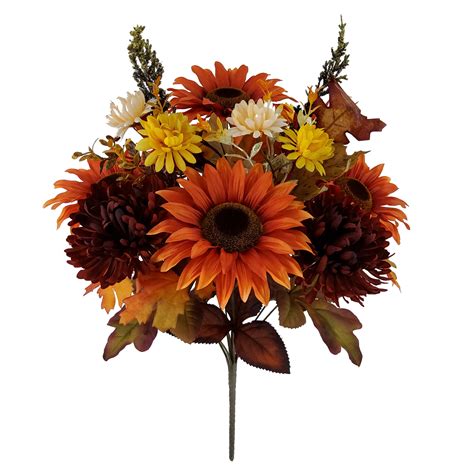 Mainstays 18.5in Indoor Artificial Orange Sunflower and Mum Bouquet ...