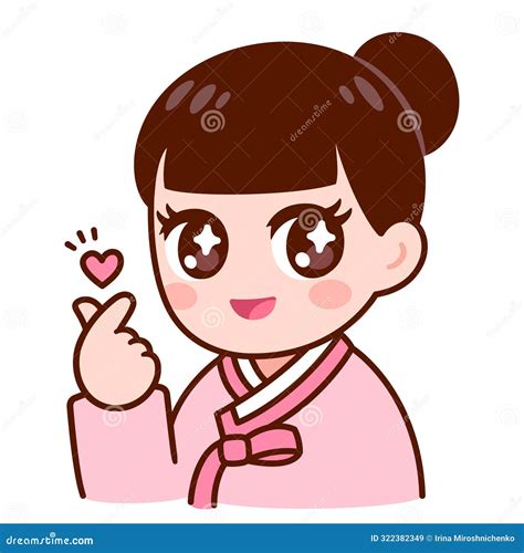 Cute Korean Girl Making Finger Heart Gesture Cartoon Vector ...