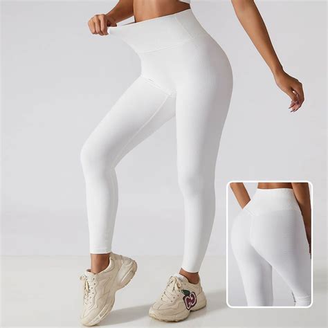 Running Fitness Pants Ribbed Butt Lifting High Waist Peach Hip