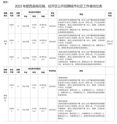 肥西县桃花镇、经开区2023年招聘城市社区工作者公告 国企事业单位招考详情 新安人才网