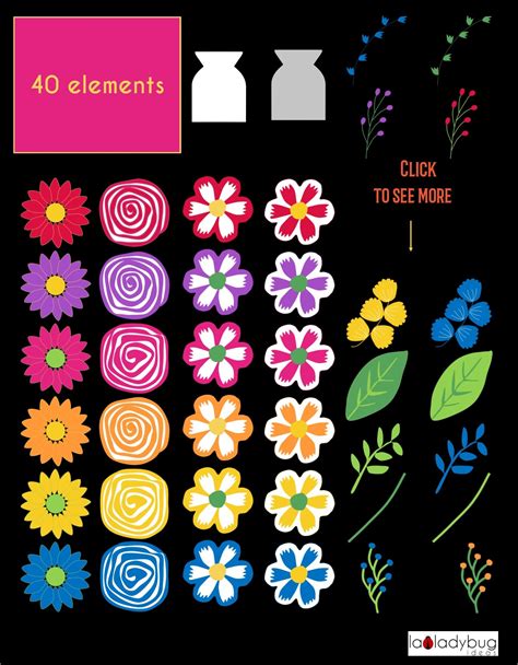 Fiesta flowers clipart set. Fiesta floral clip art. PNG (700988 ...