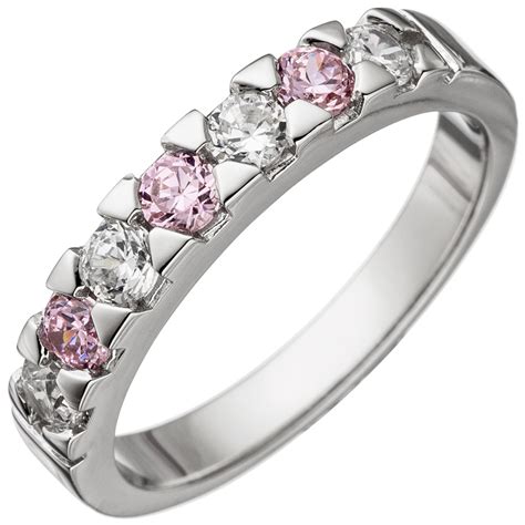 Ring 925 Silber mit Zirkonia weiß und rosa Marinas Schmuckwelt