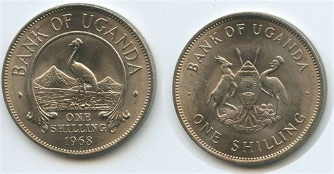 Uganda One Shilling 1968 G1307 East African Crowned Crane Unzirkuiert