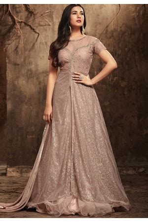 Buy Sonal Chauhan Beige And Pink Net Party Wear Anarkali Kameez In Uk