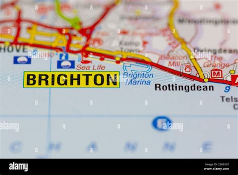 Brighton and surrounding areas shown on a road map or Geography map ...