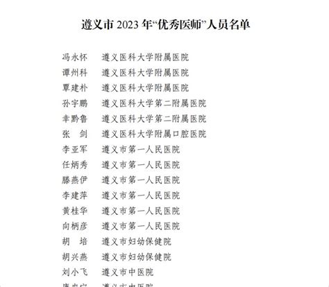 喜报我院孙宇鹏、幸黔鲁荣获 遵义市2023年“优秀医师”称号 院内新闻 新闻中心 遵义医科大学第二附属医院【官方网站】