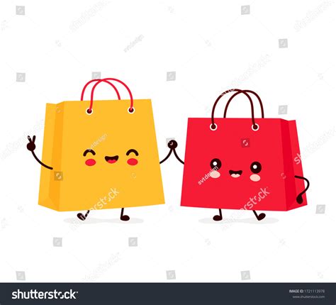 Cute Happy Funny Shopping Bags Vector Stock Vector (Royalty Free ...