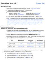 Gizmo Color Absorption Answer Key
