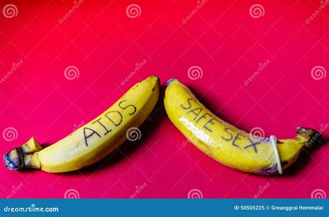 Aids And Safe Sex Concept Of Condom On Banana For Gay Stock Image