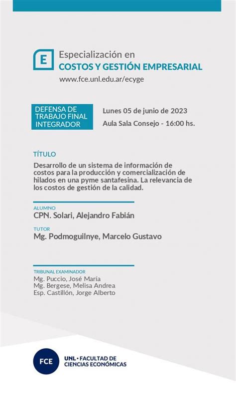 Defensa de trabajo final integrador en la Especialización en Costos y