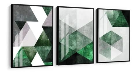 Quadro Decorativo Abstrato Verde Moderno Vidro E Moldura