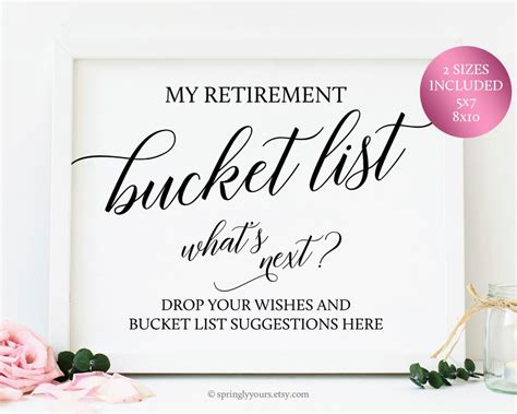 Retirement Bucket List Sign Printable Retirement Advice And Etsy