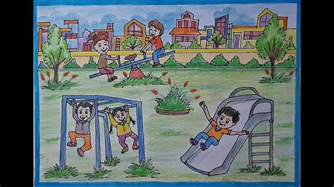 How To Draw Scenery Of Childrens Play In The Park Step By Step L