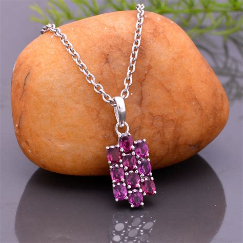 925 Sterling Silver Gemstone Pendant Natural Rhodolite Garnet Fine