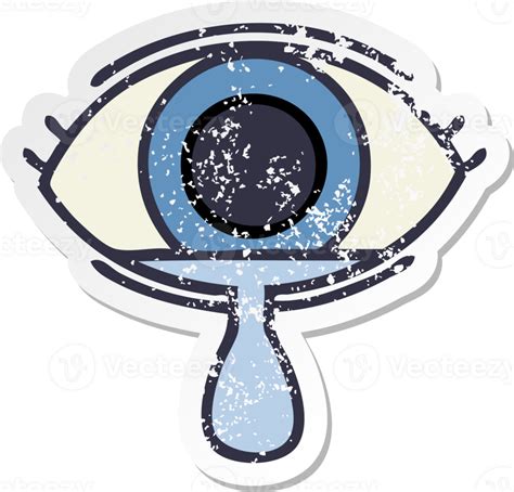 Distressed Sticker Of A Cute Cartoon Crying Eye 45162949 Png