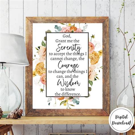 Serenity Prayer Printable Wall Art Recovery Digital Download Christian Wall Art Aa Na