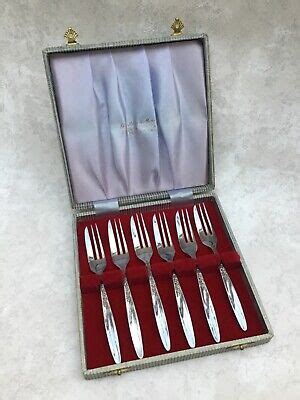 X Vintage Priestley Moore Silver Flower Cake Pastry Forks Epns