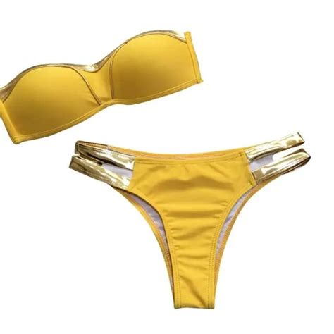 Gold Stamping Bikini Set Sexy Padded Women Swimsuit Push Up Swimwear