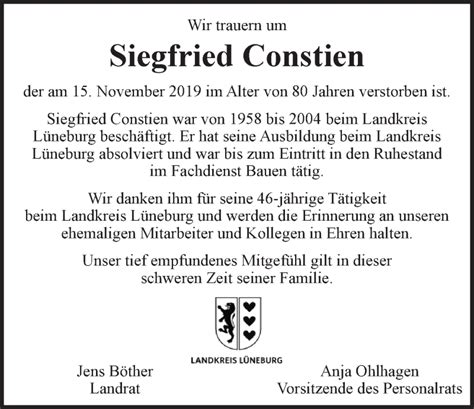 Traueranzeigen Von Siegfried Constien Trauer L Neburg De