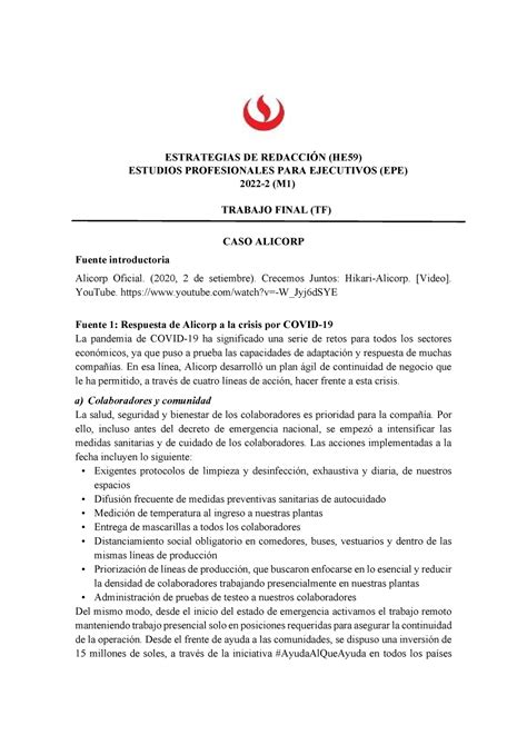 Caso Alicorp Pdf Caso Resuelto Estrategias De Redacci N He