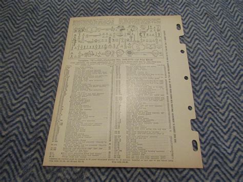 Holley Carburetor Data Spec Chart 1937 Terraplane 72 Six Ebay