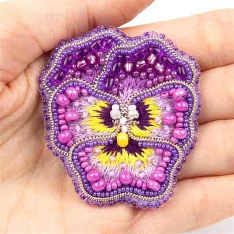 Purple Pansy Bead Embroidery Kit Seed Bead Brooch Kit Diy Craft Kit