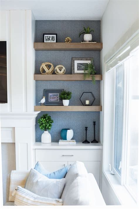 Living Room with Floating Shelves | Shelf decor living room, Floating ...